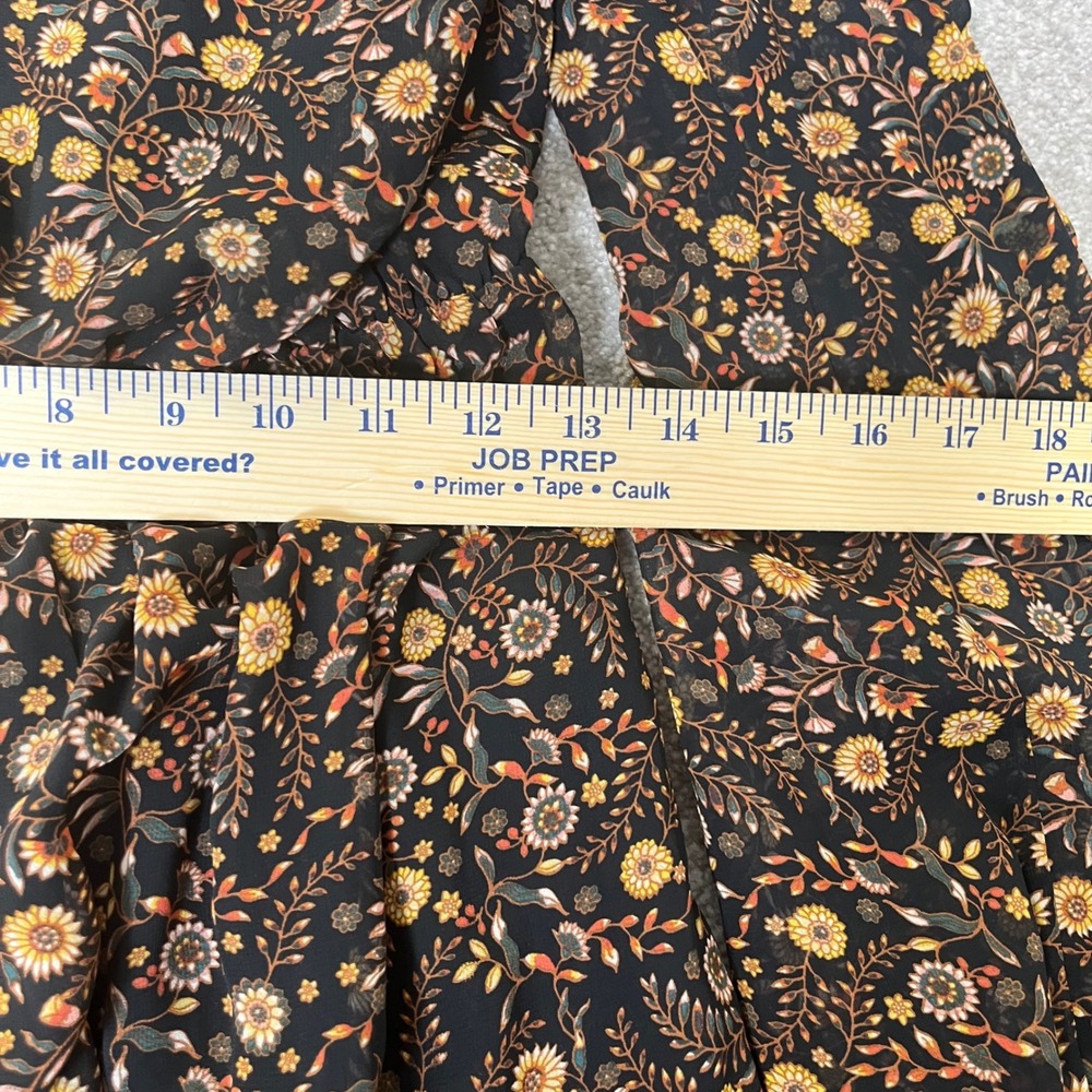 Evereve Floral Mini Dress Womens Small Black Orange Long Sleeve V-Neck - Picture 9 of 10
